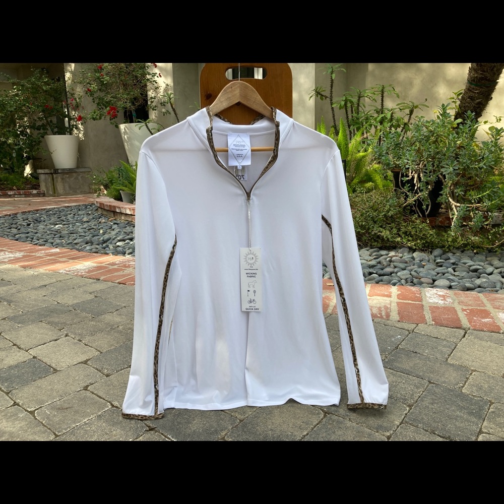 70° White/Leopard Trim Sun Shirt | Size: XL